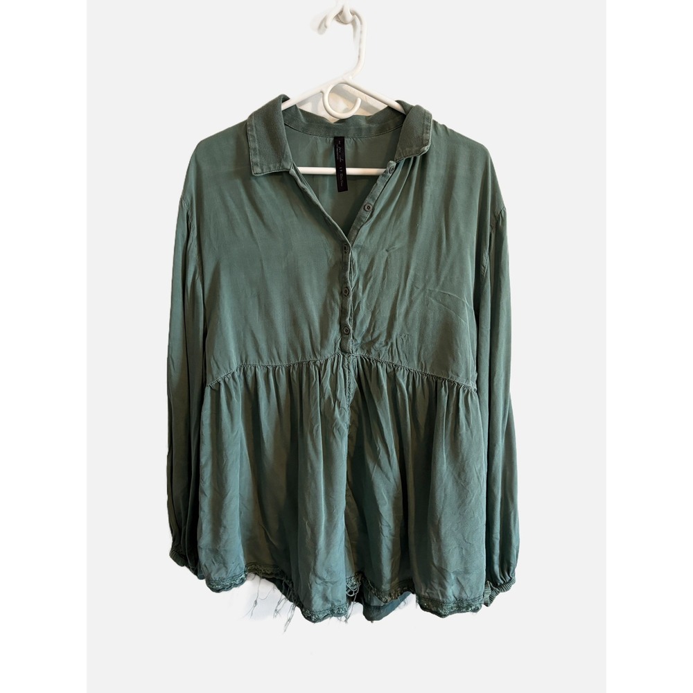 Urban Outfitters Out From Under Carina Babydoll Romper Green Raw Hem Size Small